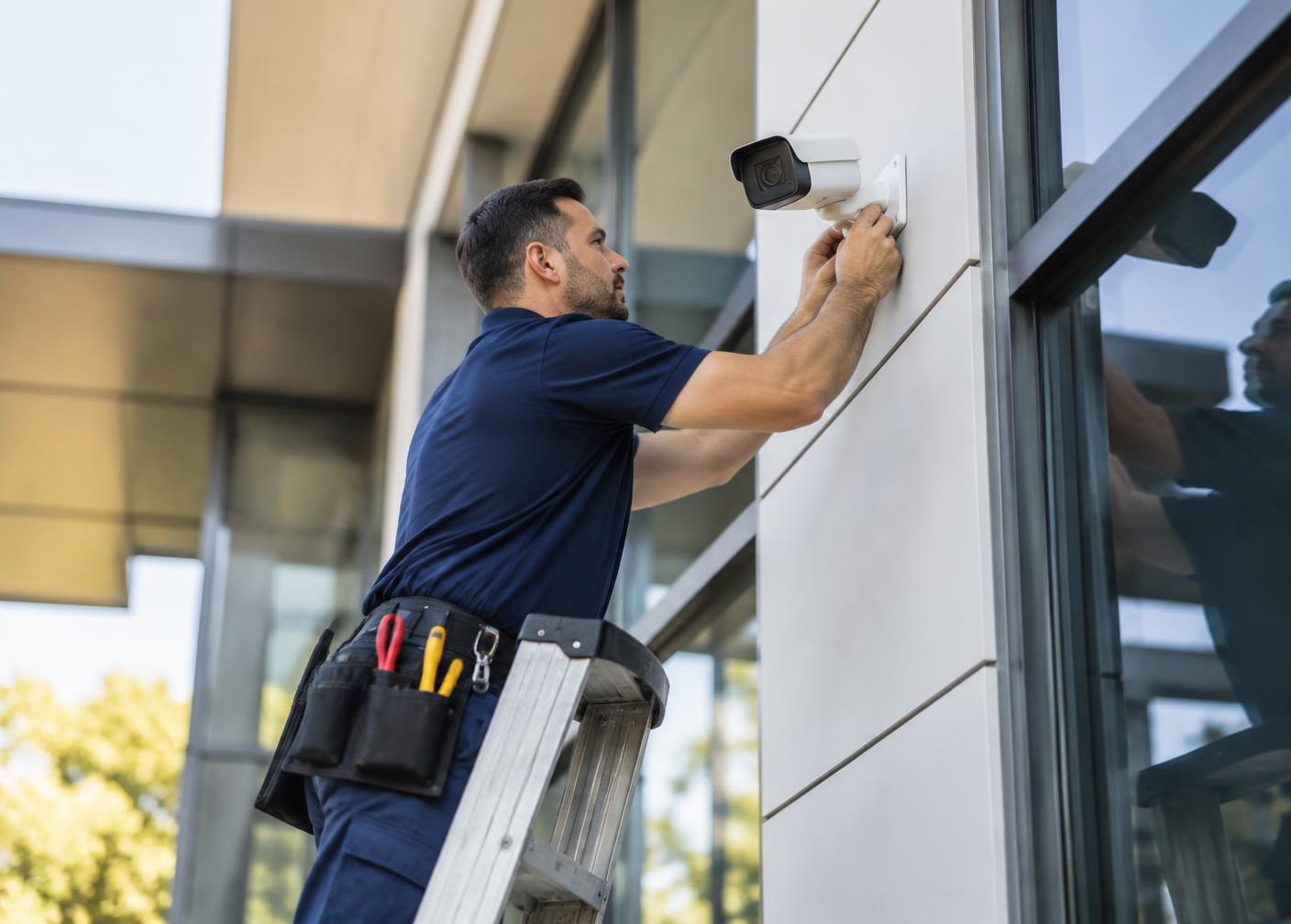 Professional technician installing a CCTV camera
