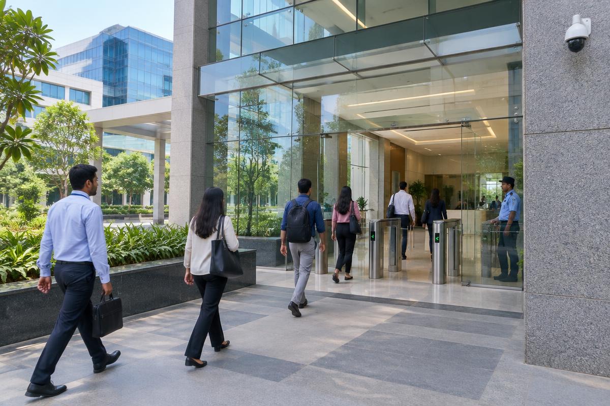 Modern South Indian commercial office entrance